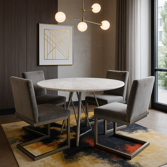Coral Round Dining Table in Marble and Brushed Stainless Steel