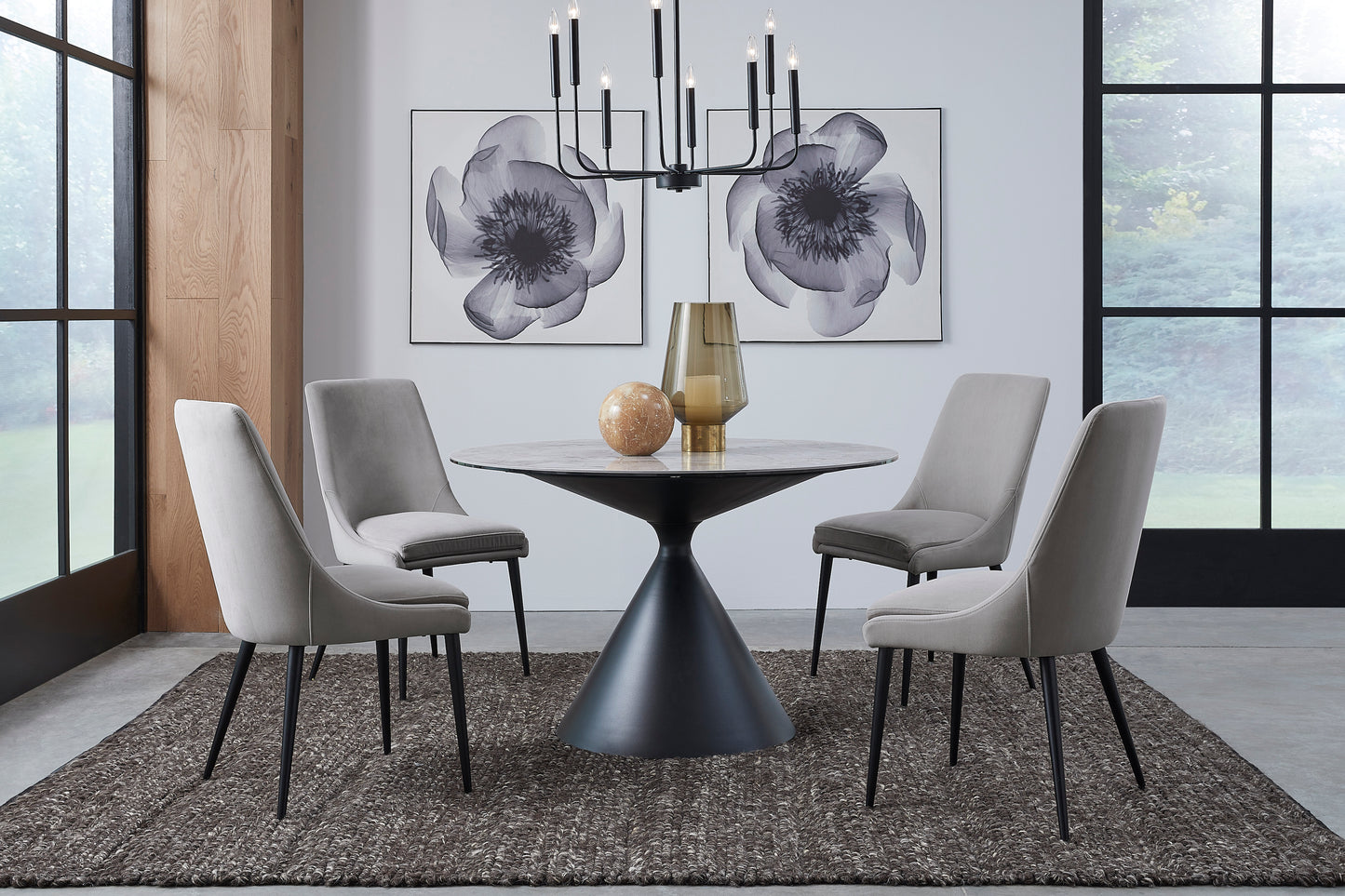 Runder Esstisch Winston mit Steinplatte und Metallgestell in Grigio