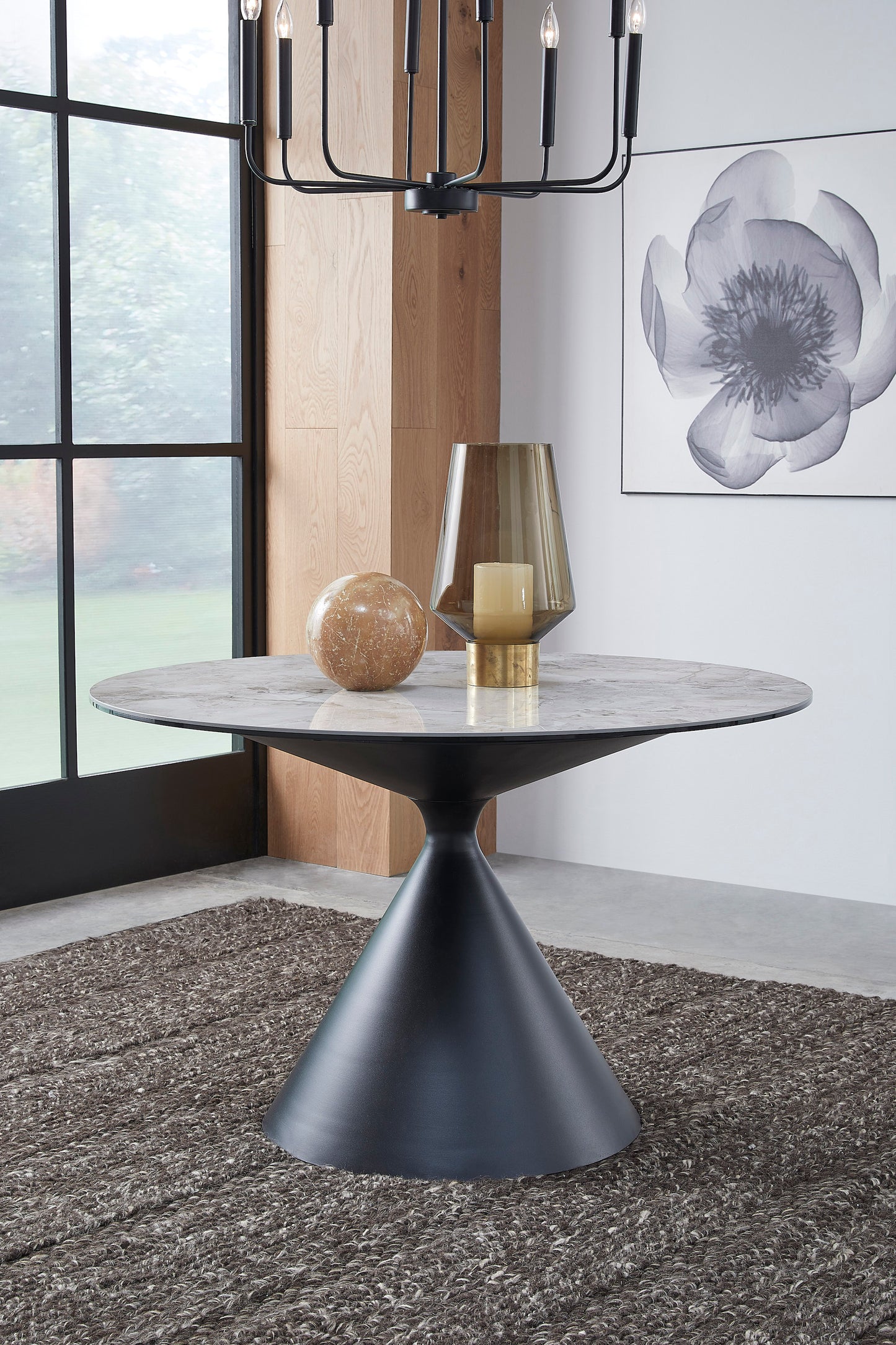 Runder Esstisch Winston mit Steinplatte und Metallgestell in Grigio