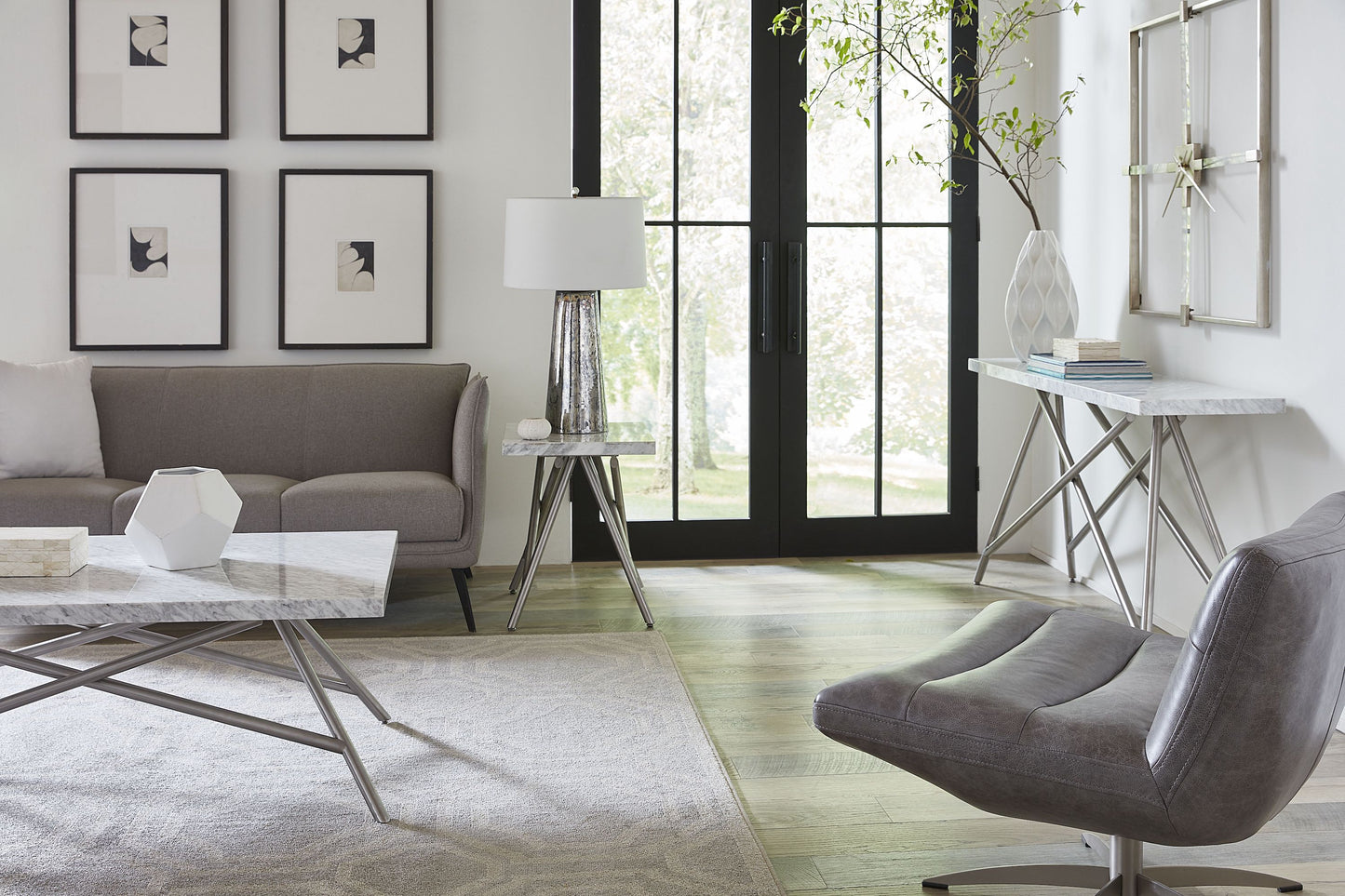 Coral End Table in Marble