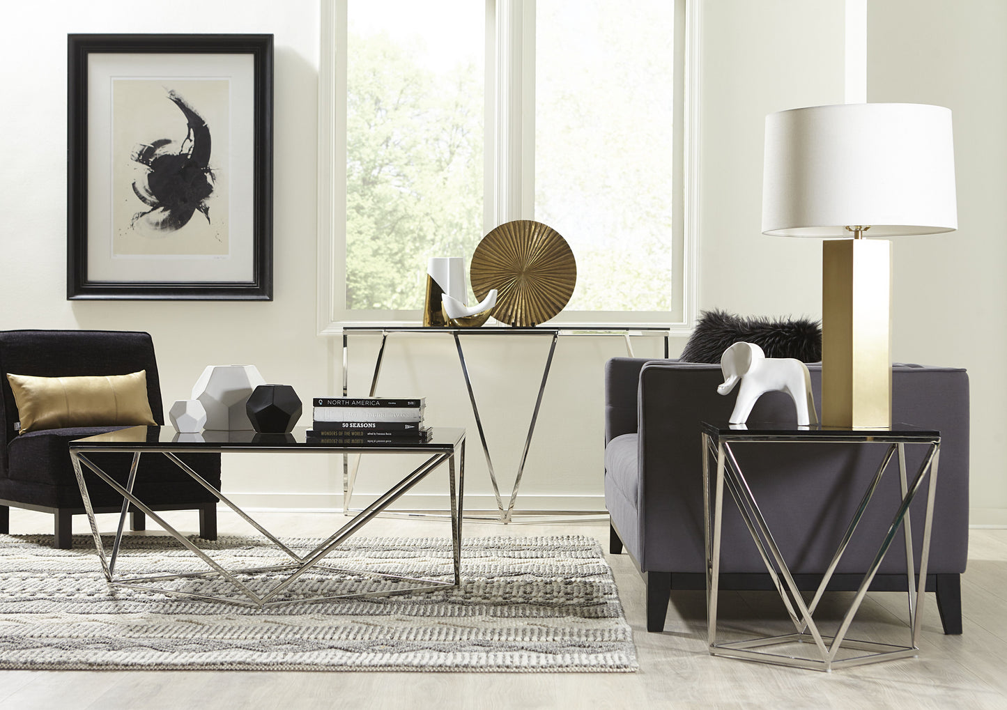 Aria Smoked Glass and Polished Stainless Steel Coffee Table