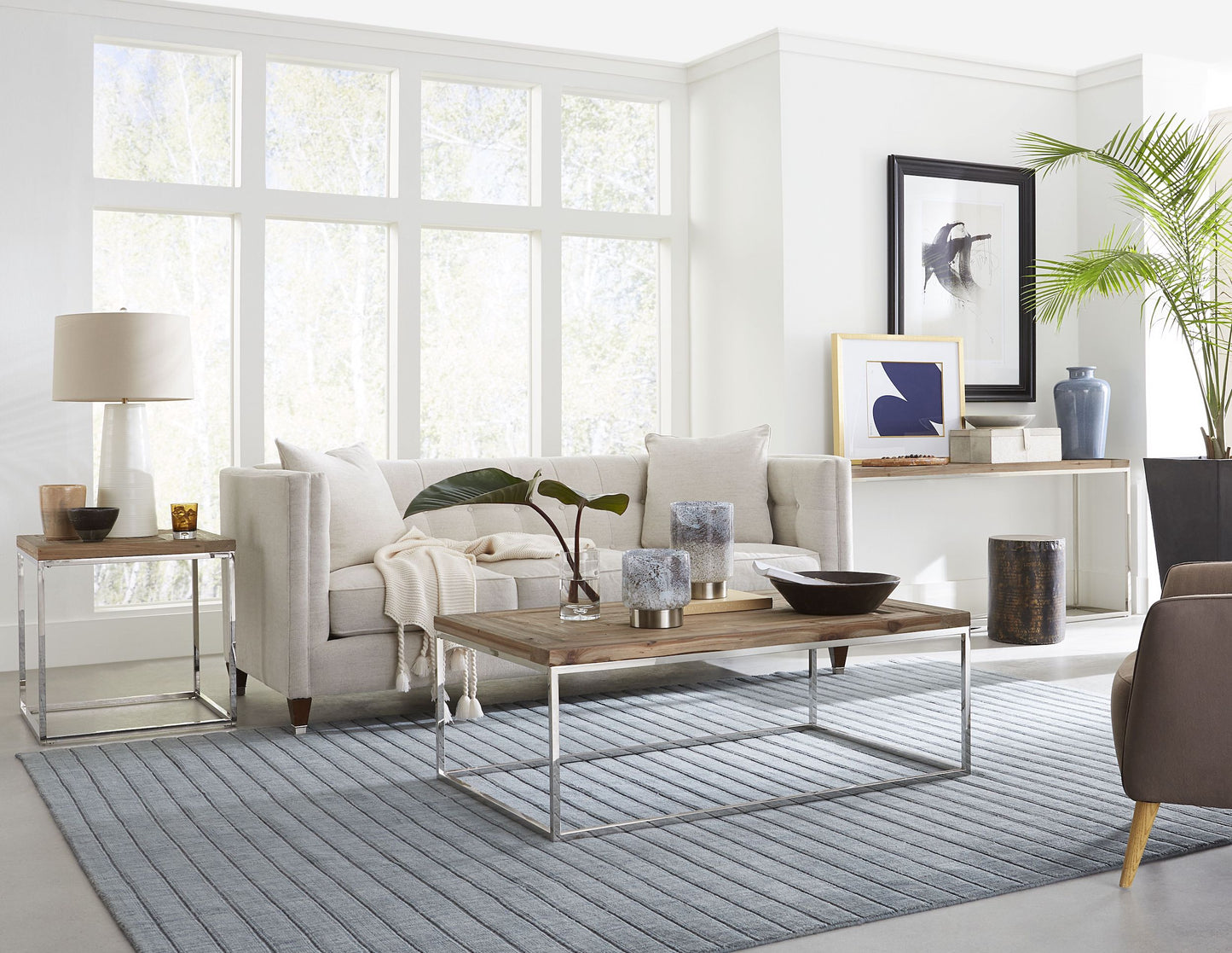 Ace Reclaimed Fir and Polished Stainless Steel End Table