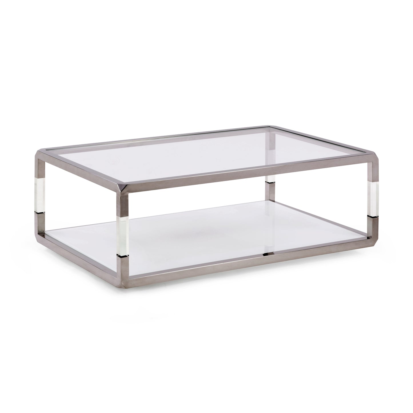 Jasper Rectangle Coffee Table in Acrylic, White Glass and Polished Stainless Steel