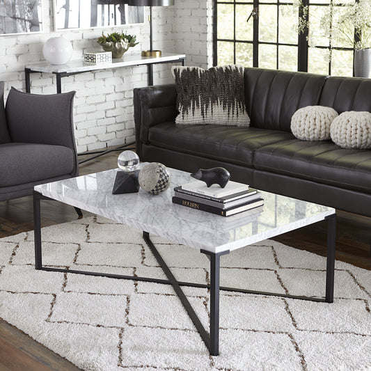 Saxon Coffee Table in Carrara Marble and Matte Black