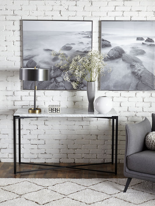Saxon Console Table in Carrara Marble and Matte Black