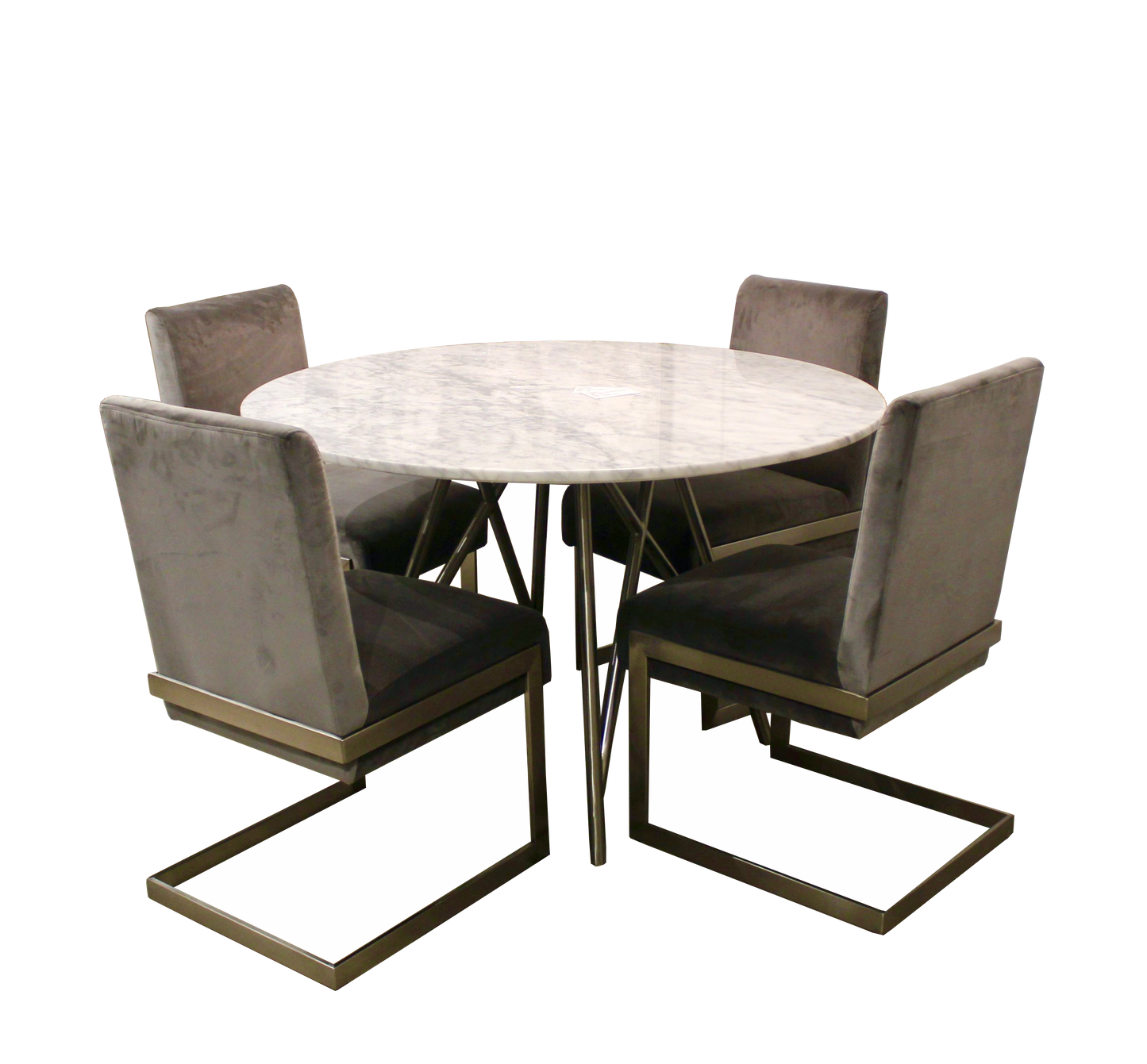 Coral Round Dining Table in Marble and Brushed Stainless Steel