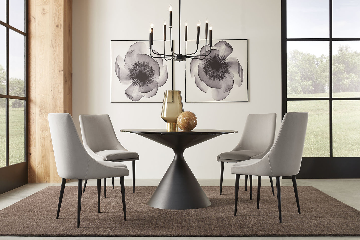 Winston Upholstered Metal Leg Dining Chair in Ash Grey and Black
