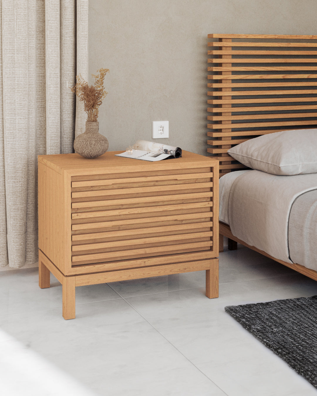 Tanner Two Drawer Ash Wood Nightstand in Flaxen