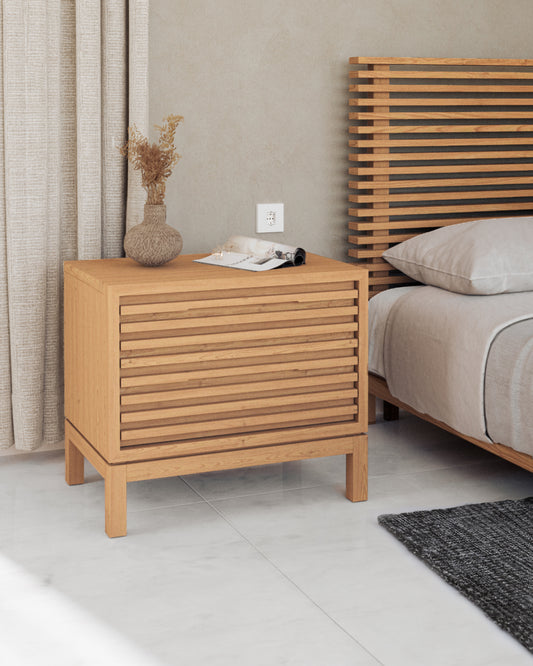 Tanner Two Drawer Ash Wood Nightstand in Flaxen