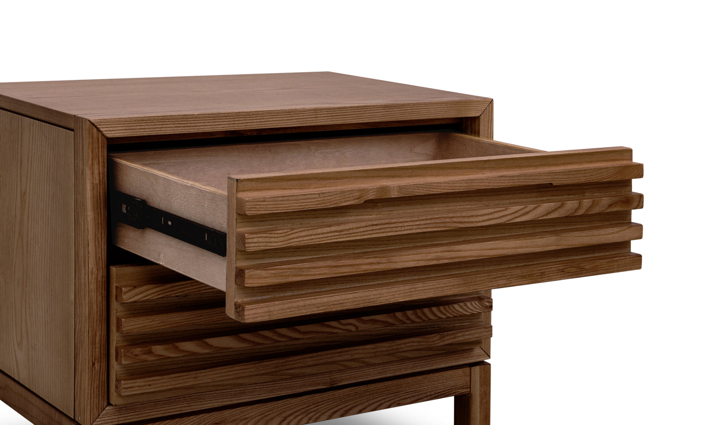 Tanner Two Drawer Ash Wood Nightstand in Roux