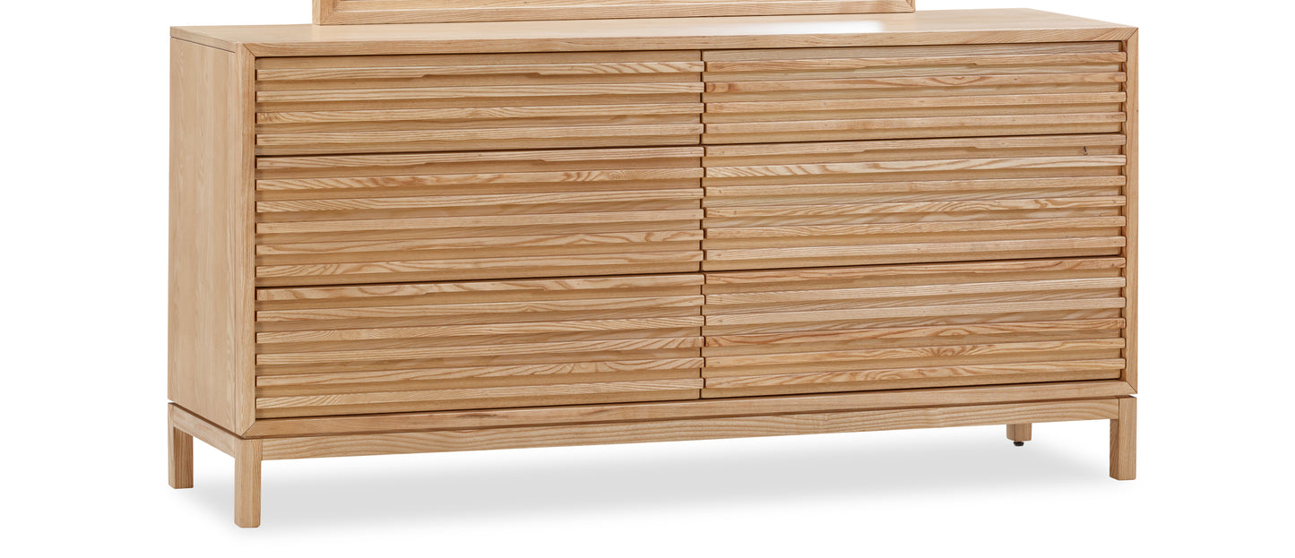 Tanner Six Drawer Ash Wood Dresser in Flaxen