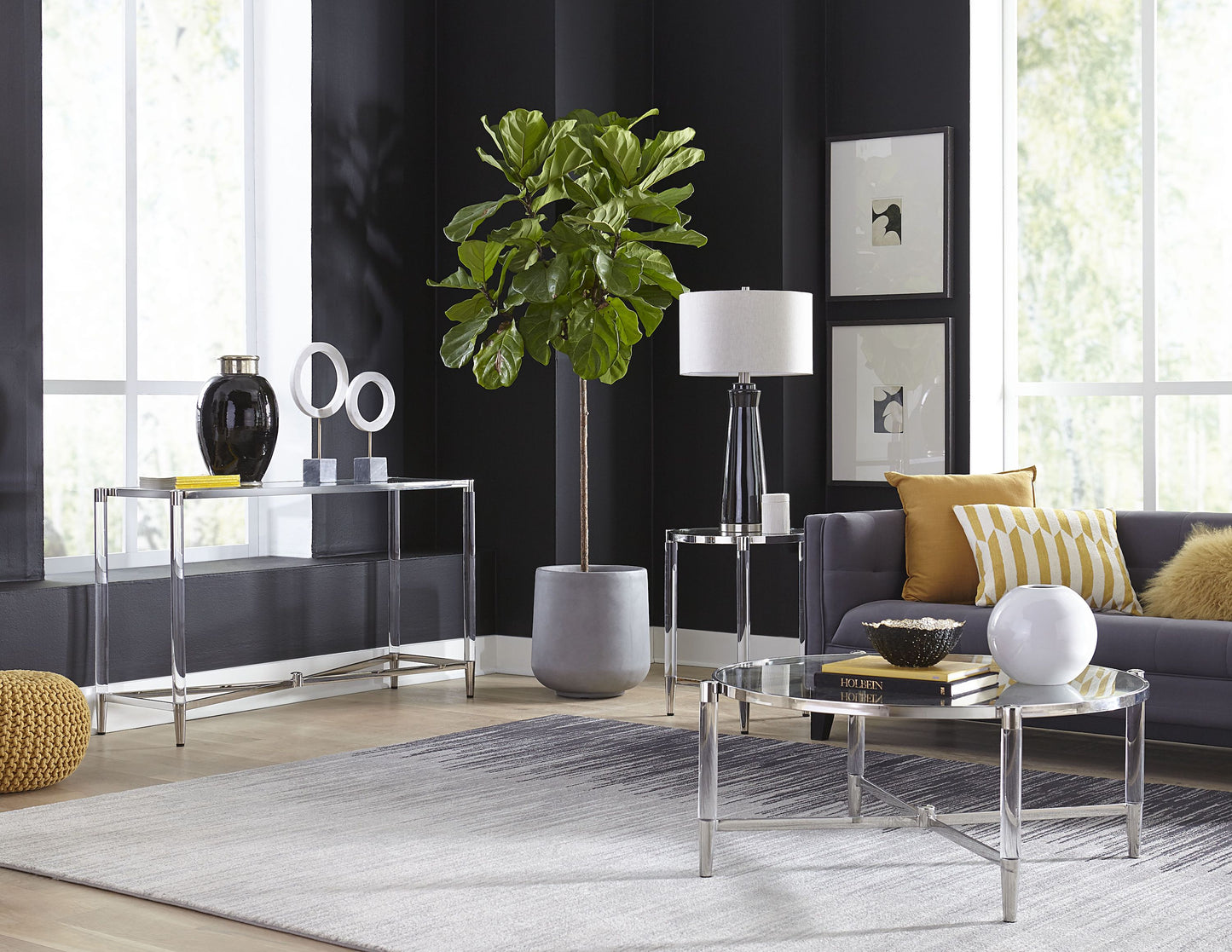 Marilyn Glass, Acrylic and Polished Stainless Steel Console Table