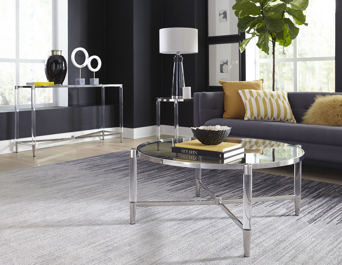 Marilyn Glass, Acrylic and Polished Stainless Steel Console Table
