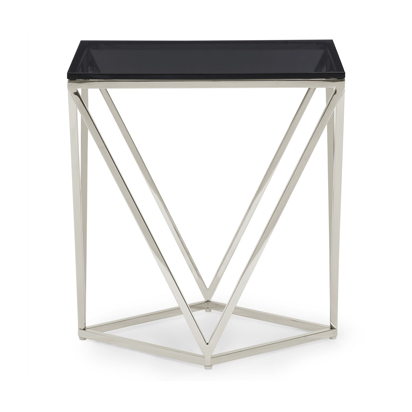 Aria Smoked Glass and Polished Stainless Steel End Table