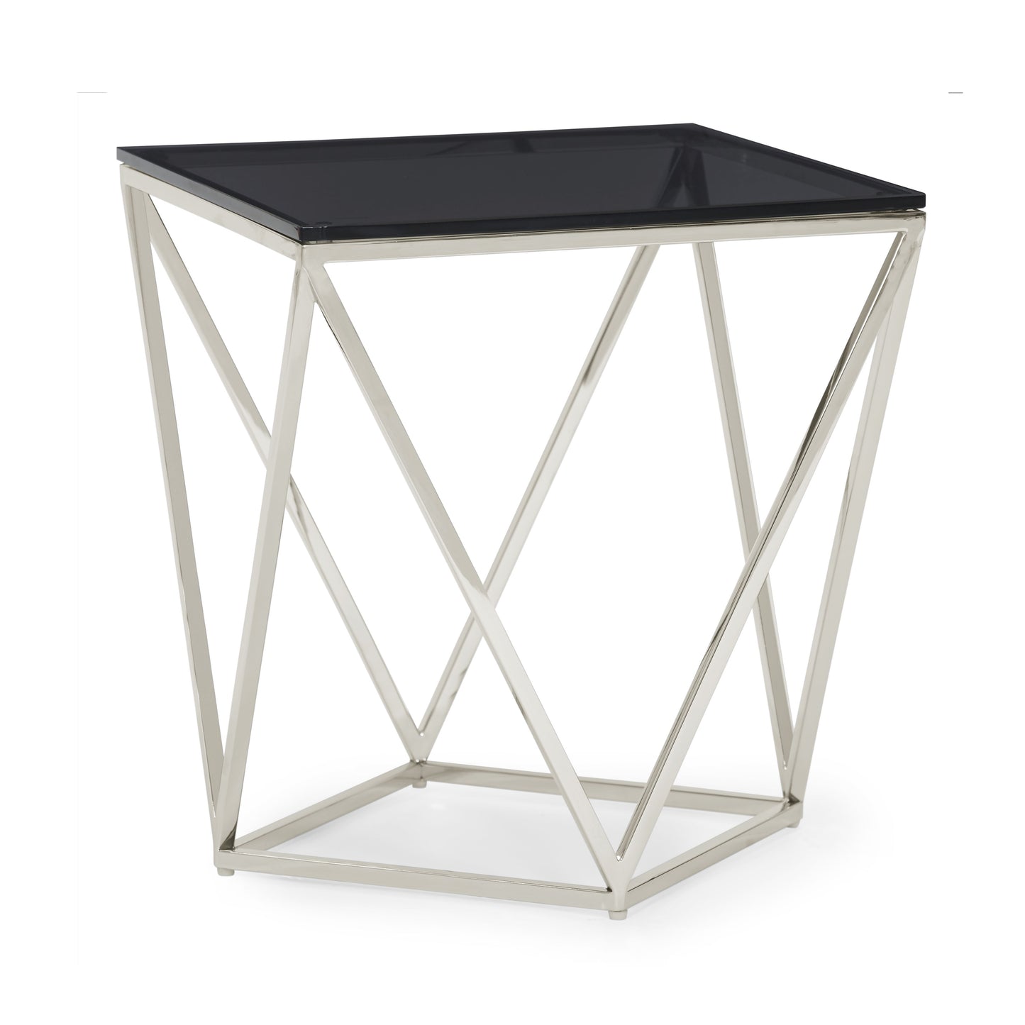 Aria Smoked Glass and Polished Stainless Steel End Table