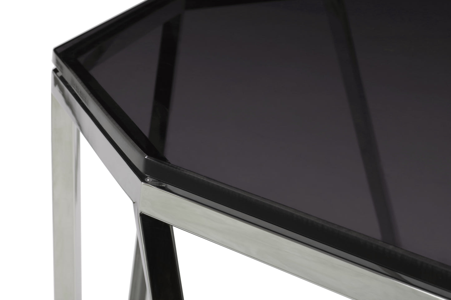 Aria Smoked Glass and Polished Stainless Steel End Table